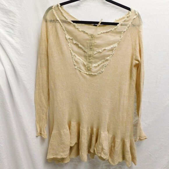 Free People S Beige Lace Embroidered Sheer Bib Sweater EUC - Picture 2 of 5